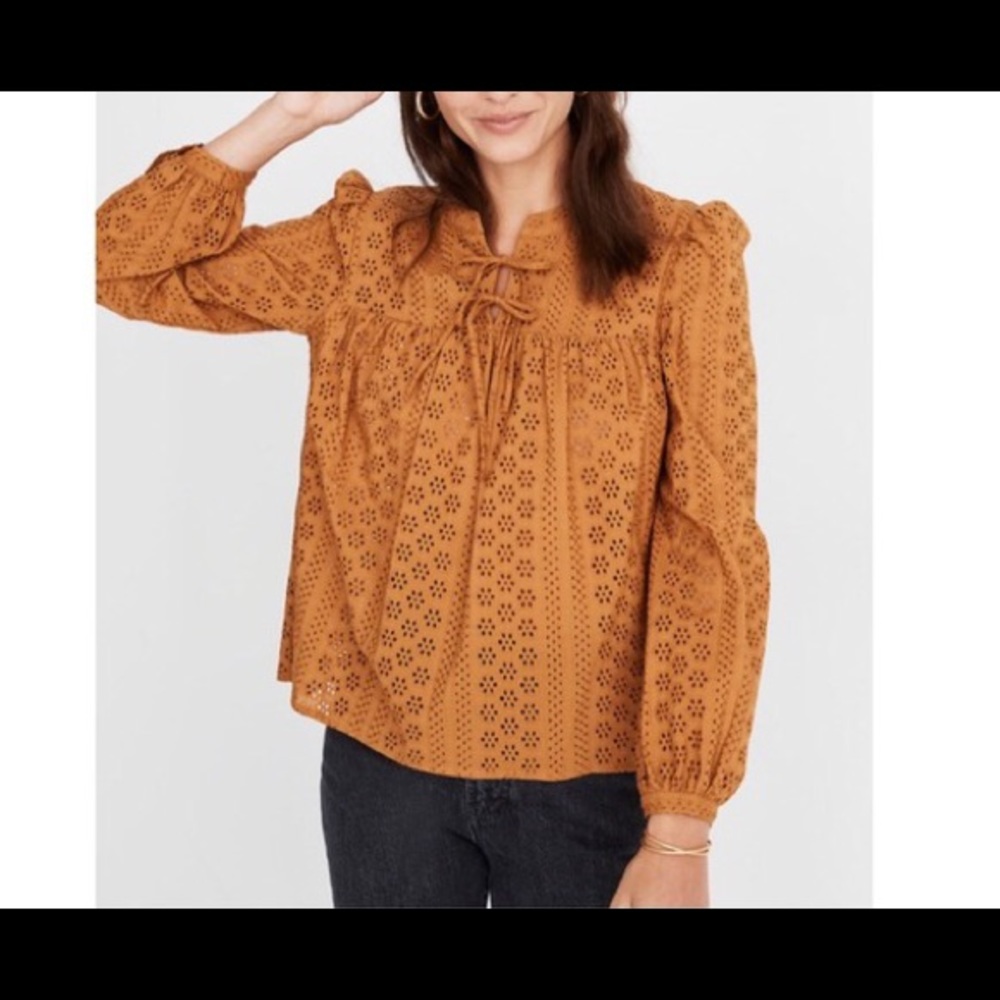 Madewell Small Eyelet Double-Tie Peasant Top Xs